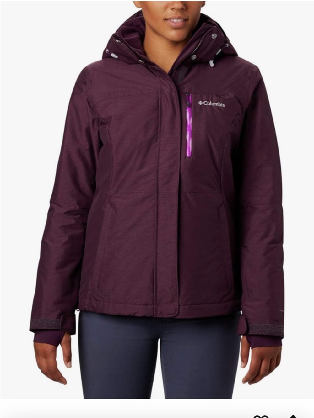 Columbia Women's Ski Jacket in Deep Plum with Bright Purple Accents